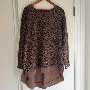 Z Supply Leopard Print Long Sleeve Crewneck Sweatshirt Top Women's Medium